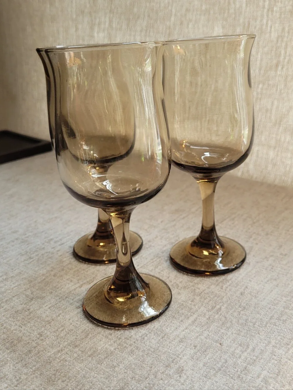 LIBBEY Tawney Collection Smoky Amber Glass Wine Goblets - Set of 3